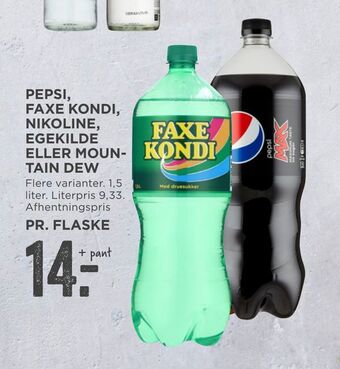 MENY Pepsi, faxe kondi, nikoline, egekilde eller mountain dew tilbud