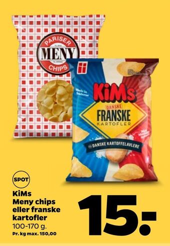 Netto Kims meny chips eller franske kartofler tilbud
