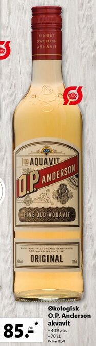 Lidl Økologisk O>P. Anderson AKvavit 70cl tilbud
