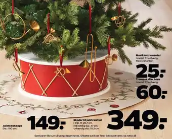 Juletræstæppe, skjuler til juletræsfod, musikinstrument, trompet el. horn