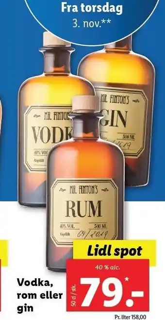 Lidl Vodka, rom el. gin tilbud