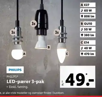 Lidl Philips LED-pærer 3- pak tilbud