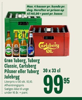 Min Købmand Grøn tuborg, tuborg classic, carlsberg pilsner eller tuborg julebryg tilbud