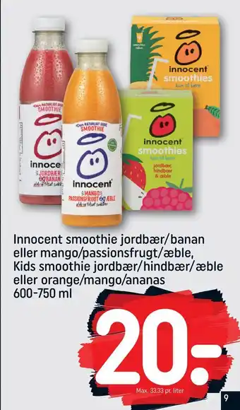 Innocent smoothie jordbær/banan eller mango/passionsfrugt/æble, kids smoothie jordbær/hindbær/æble eller orange/mango/ananas
