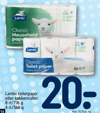 REMA 1000 Lambi toiletpapir eller køkkenruller tilbud