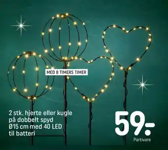 2 stk. hjerte eller kugle på dobbelt spyd