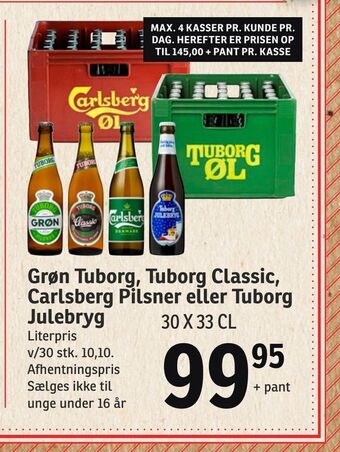 SPAR Grøn tuborg, tuborg classic, carlsberg pilsner eller tuborg julebryg tilbud