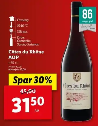 Lidl Cötes Du Rhöne 75cl tilbud