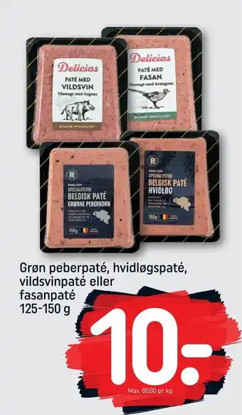 Grøn peberpaté, hvidløgspaté, vildsvinpaté eller fasanpaté