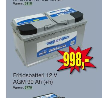 Harald Nyborg Fritidsbatteri 12 v agm 90 ah (+h) tilbud