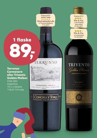 Kvickly Terrunyo carmenere eller trivento golden malbec tilbud