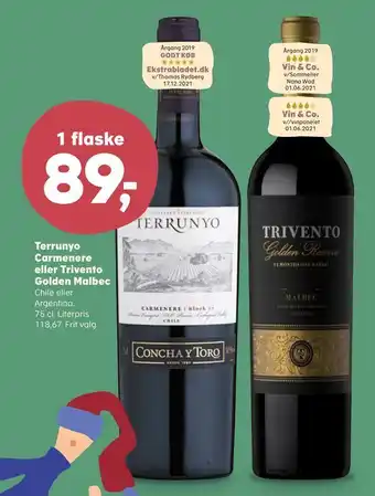 Terrunyo carmenere eller trivento golden malbec