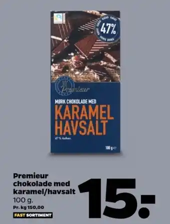 Netto Premieur chokoladeplade mørk karamel & havsalt tilbud