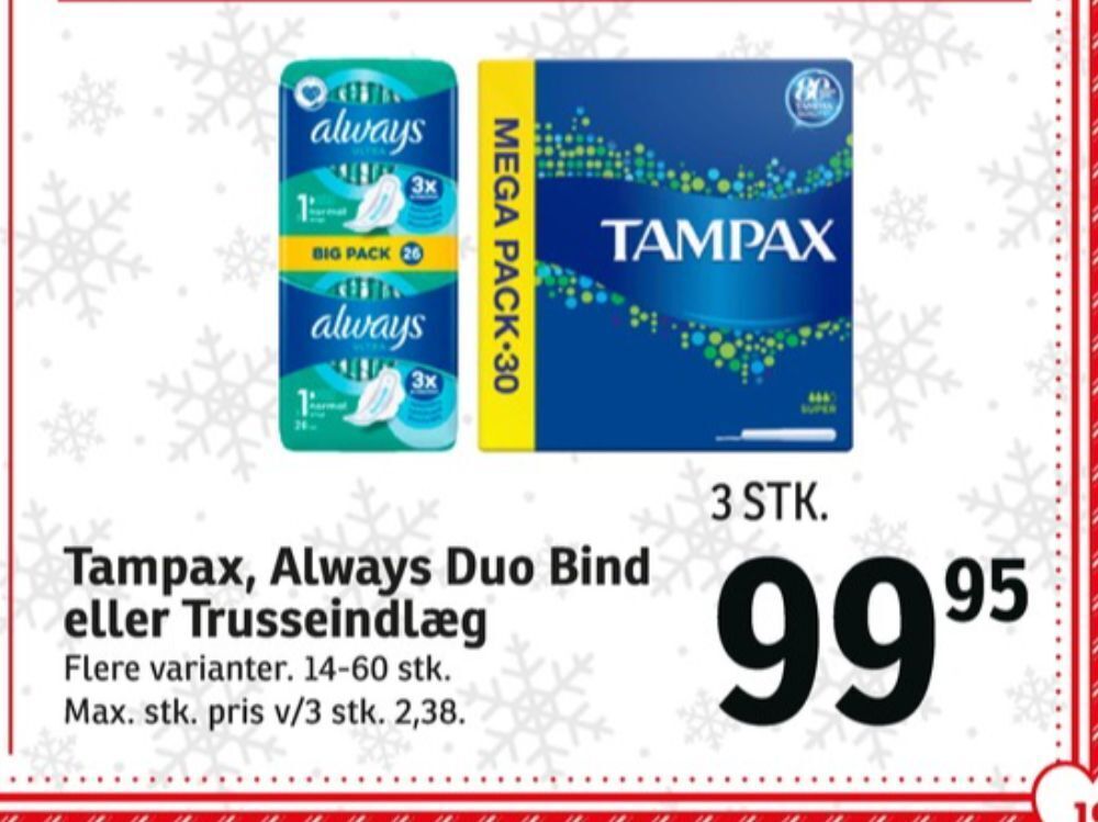 Tampax tamponer tilbud hos SPAR