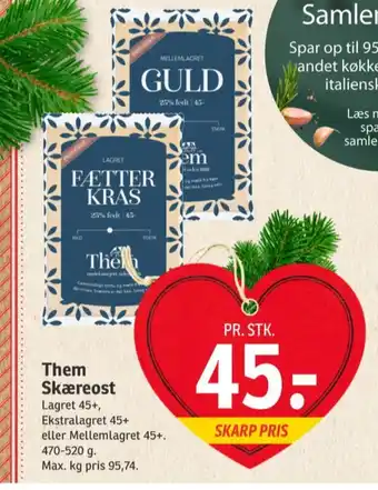 SPAR Them ost skæreost lagret 45+ tilbud