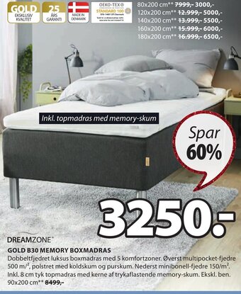 JYSK Dreamzone Gold B30 Memory Boxmadras tilbud
