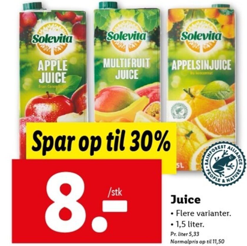 Solevita Juice 1.5 liter tilbud hos Lidl