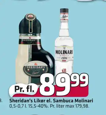 Fleggaard Sheridan's likør el. sambuca molinari tilbud