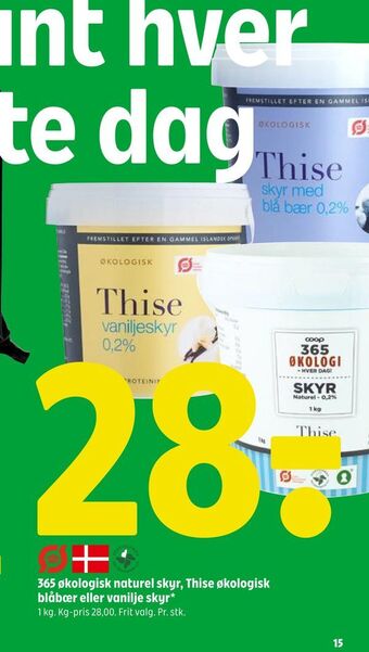 Coop 365 365 økologisk naturel skyr, thise økologisk blåbær eller vanilje skyr tilbud