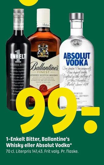 Coop 365 1-enkelt bitter, ballantine's whisky eller absolut vodka tilbud