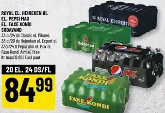 Løvbjerg Royal El. Heineken Øl El. Peps Max El. Faxe Kondi Sodavand tilbud