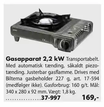 Biltema Gasapparat 2,2 kW tilbud
