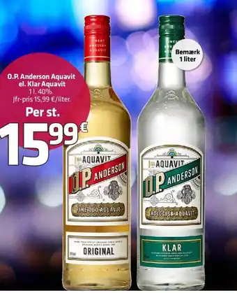 Fleggaard O.P Anderson Aquavit el. Klar Aquavit 40 % tilbud