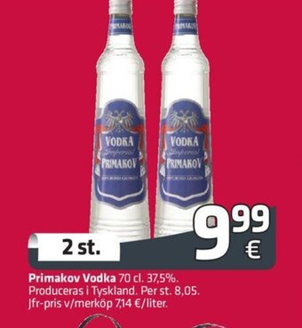 Fleggaard Primakov Vodka 70 cl. 37.5% tilbud