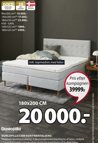 JYSK Dunlopillo C300 Kontinentalseng 180x200cm tilbud