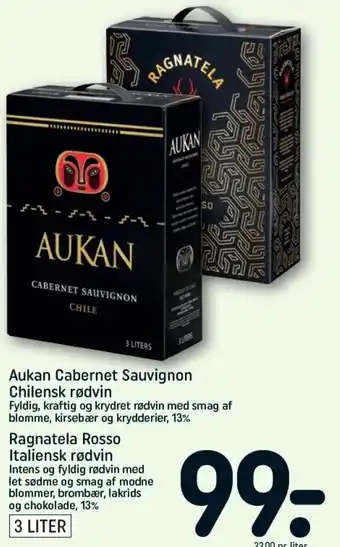 REMA 1000 Aukan Cabernet Sauvignon Chilensk Rødvin/Ragnatela Rosso Italiensk Rødvin 3 Liter tilbud