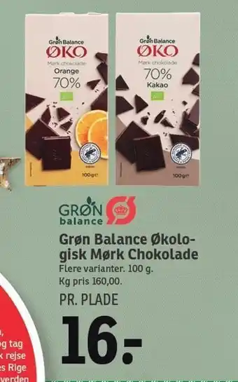 SPAR Grøn balance øko mørk chokolade tilbud