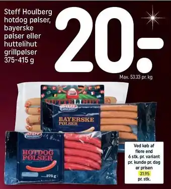 REMA 1000 Steff houlberg hotdog pølser, bayerske pølser el. huttelihut grillpølser tilbud
