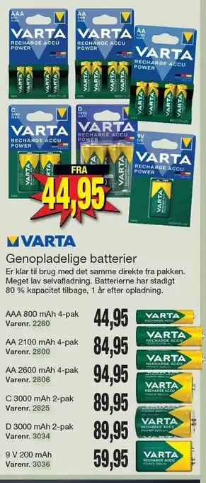 Varta genopladelige batterier