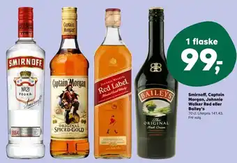 Kvickly Smirnoff, captain morgan, johnnie walker red eller bailey's tilbud