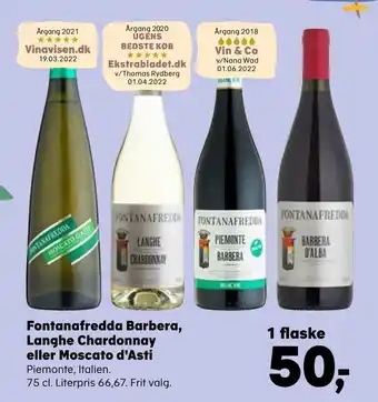 Kvickly Fontanafredda barbera, langhe chardonnay eller moscato d'asti tilbud