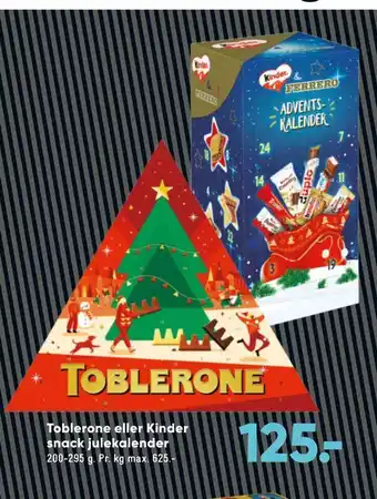 Bilka Toblerone eller kinder snack julekalender tilbud