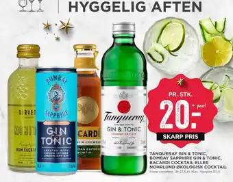 MENY Tanqueray gin & tonic, bombay sapphire gin & tonic, bacardi cocktail eller nohrlund økologisk cocktail tilbud