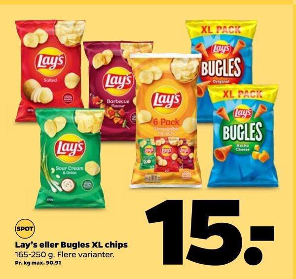 Lay's eller bugles xl chips tilbud hos Netto