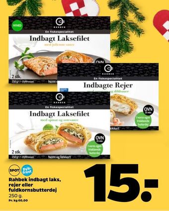 Rahbek indbagt laks, rejer eller fuldkornsbutterdej