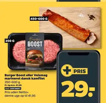 Netto Burger boost eller velsmag marineret dansk kamfilet tilbud
