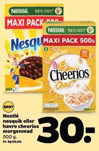 Nestlé nesquik el. havre cheerios morgenmad