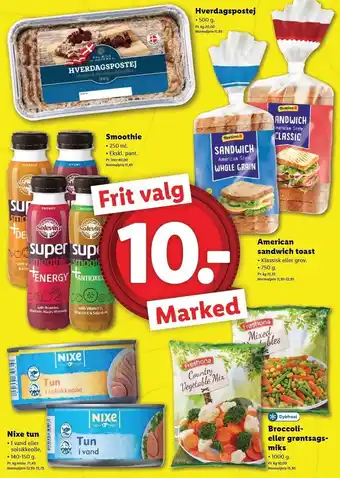 Lidl Hverdagspostej, smoothie, sandwich toast, tun el. grøntsager på frost tilbud