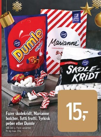 Føtex Fazer Skolekridt, Marianne Bolcher, Tutti Frutti, Tyrkisk Peber Eller Dumle tilbud