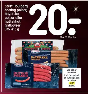 REMA 1000 Steff houlberg hotdog pølser, bayerske pølser eller huttelihut grillpølser tilbud