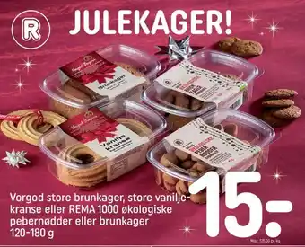 Vorgod store brunkager, store vanilje kranse eller rema 1000 økologiske pebernødder eller brunkager