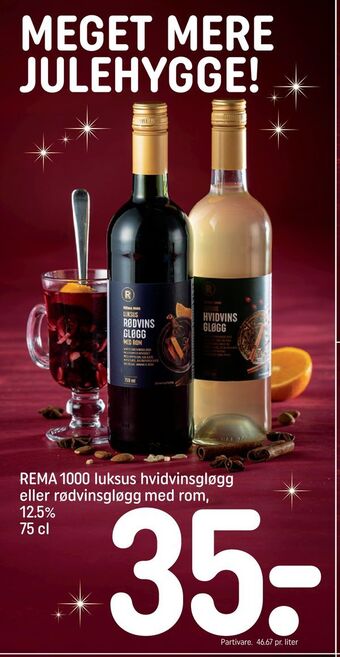 Rema 1000 luksus hvidvinsgløgg eller rødvinsgløgg med rom, 12,5%