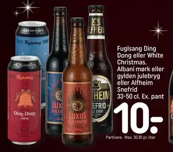 REMA 1000 Fuglsang ding dong eller white christmas. albani mørk eller gylden julebryg eller alfheim snefrid tilbud