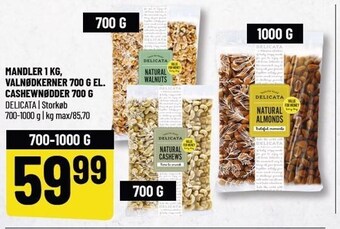 Løvbjerg Mandler 1 kg, valnøddekerner 700 g el. cashewnødder 700 g tilbud