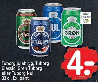REMA 1000 Tuborg julebryg, tuborg classic, grøn tuborg el. tuborg nul tilbud