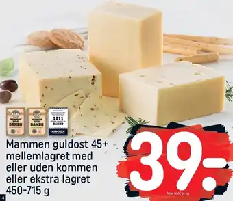 REMA 1000 Mammen guldost 45+ mellemlagret m. el. u kommen el. ekstra lagret tilbud